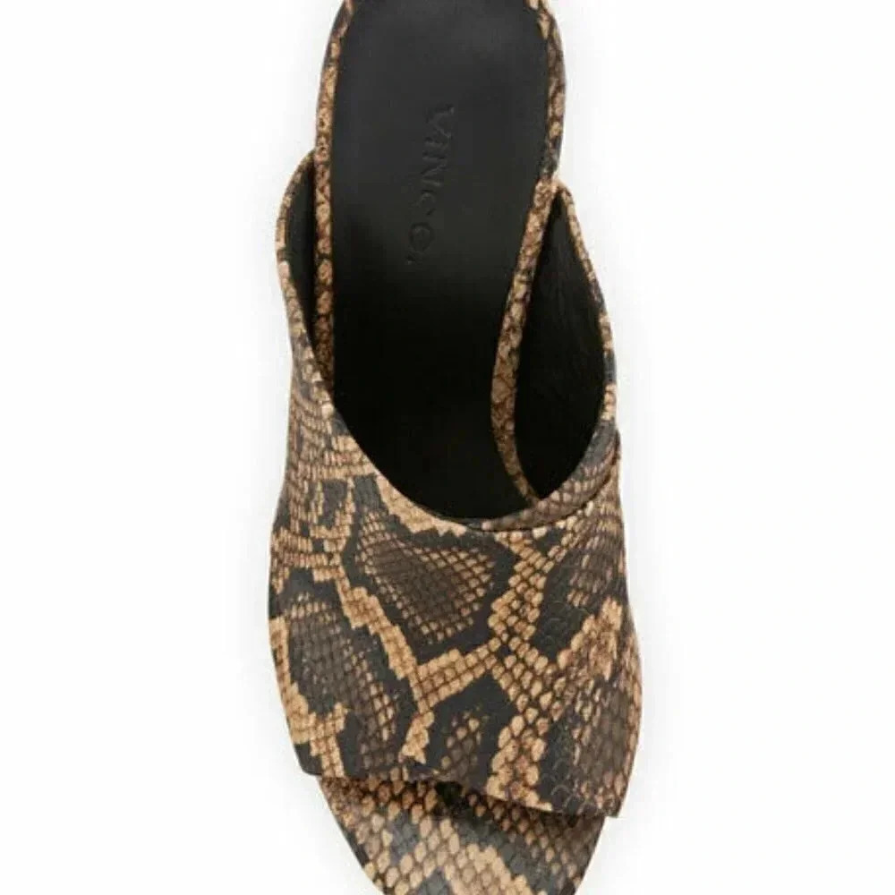 Vince Size 9 Snake Print Leather Heath Cross Strap Block Heel Mule in Senegal - Picture 3 of 6